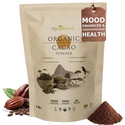 Organic Cacao/Cocoa Powder 1Kg | Pure & Unsweetened | Mood Enhancer & Cardiovascular Health | Natural Source of Magnesium | Perfect for Smoothies, Baking & Hot Chocolate | Non-Alkalised, Vegan
