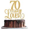 70 Years Loved Cake Topper, Cheers to 70 Years, 70th Birthday Cake Topper, 70th Wedding Anniversary Cake Topper, 70th Anniversary Birthday Party Favor Supplies Gold Glitter view 1