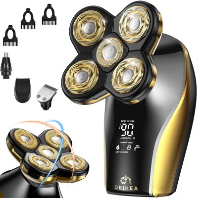 ATEEN Head Shavers for Bald Men, Electric Razor with 5D Floating Razor Head,Wet and Dry Electric Razor,Cordless 4 in 1 Hair Clippers for Bald Men (Gold)