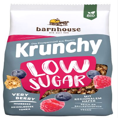 Organic low sugar red berry muesli krunchy 375 g (Blueberries - Raspberry - Oats)