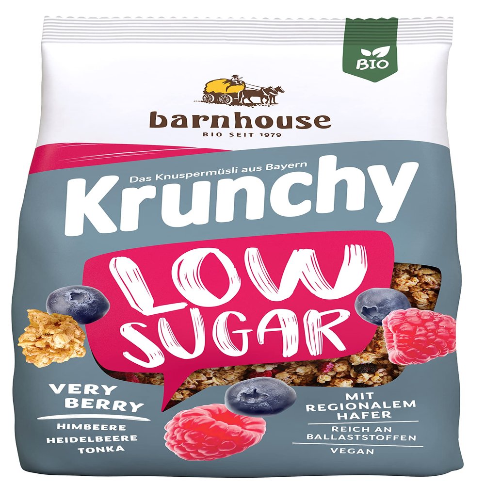 Organic low sugar red berry muesli krunchy 375 g (Blueberries - Raspberry - Oats)