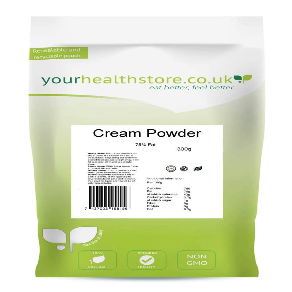 yourhealthstore Premium Cream Powder 300g, 75% Fat Content, Keto, Gluten Free, Vegetarian, (Resealable and Recyclable Pouch)