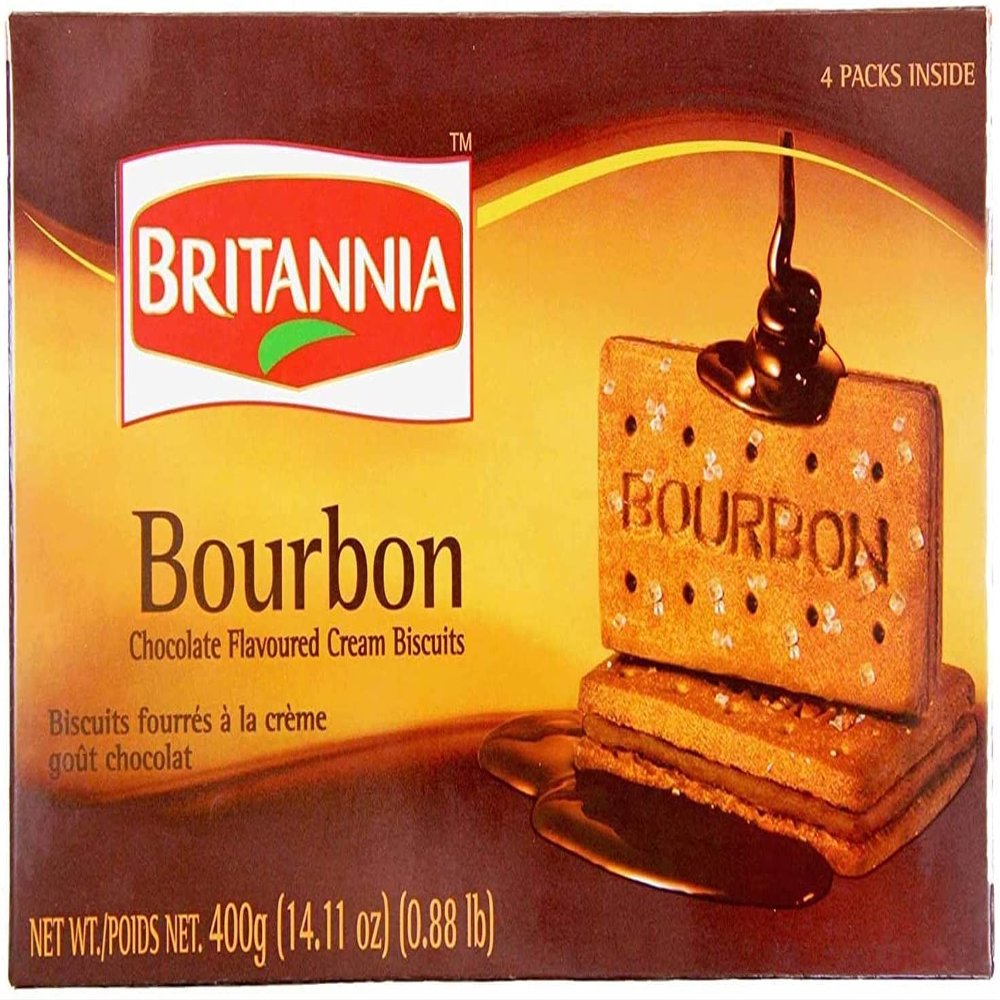 Britannia Bourbon 400g Family Pack (Pack of 1) - Topped with Sugar Crystals- Crunchy Chocolate Biscuits - Cracker Cookies Snacks for Kids