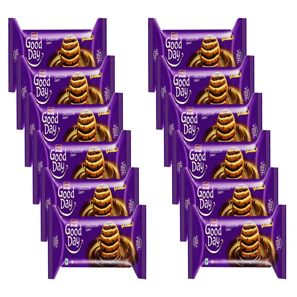 Britannia Choco Chips Cookies 120g (Pack of 12) - Crunchy & Delicious Biscuits A Perfect Combination of Chocolate and Cookies - Worlds Finest Chocolate - Cracker Cookies Snacks for Kids