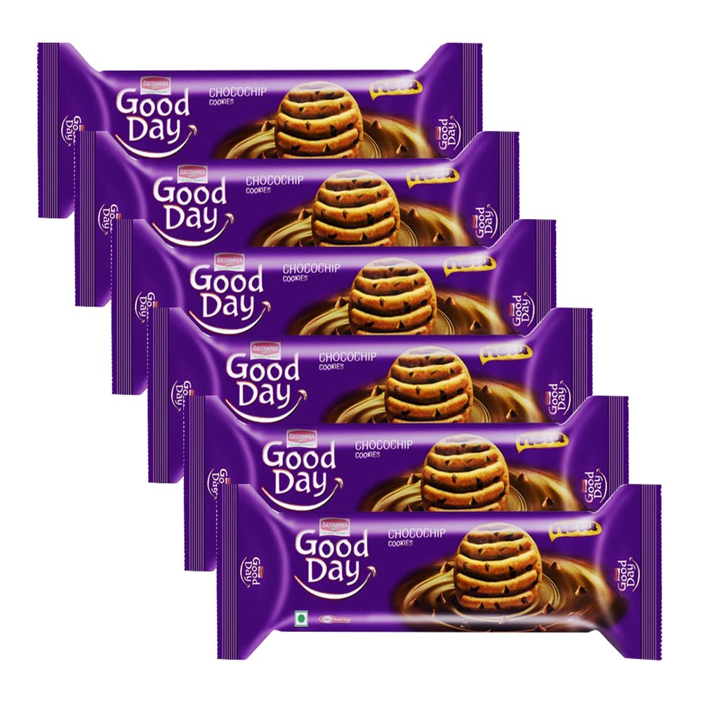 Britannia Choco Chips Cookies 120g (Pack of 6) - Crunchy & Delicious Biscuits A Perfect Combination of Chocolate and Cookies - Worlds Finest Chocolate - Cracker Cookies Snacks for Kids