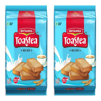 Britannia Toastea Milk Rusks 207g (Pack of 2) Biscuits - Crispy & Crunchy Wheat Toasted Bread Rusks - Perfect Tea Time Companion - Delicious Cracker Snacks for Kids - Anytime & Anywhere Treat