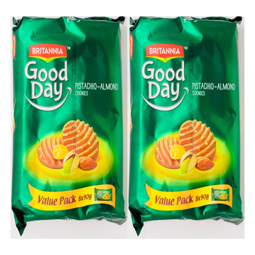 Britannia Good Day Pista and Badam Cookies (648g) (Pack of 2) Melt-In-Mouth Cookies Loaded with Pista Badam Nuts and Butter - Cracker Cookies Snacks for Kids
