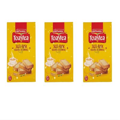 Britannia Toastea Suji Rusks 235g (Pack of 3) Biscuits  Perfect Tea Time Companion - Cracker Snacks for Kids - Anytime & Anywhere Treat  Infused with Cardamom and Right Amount of Sweetness
