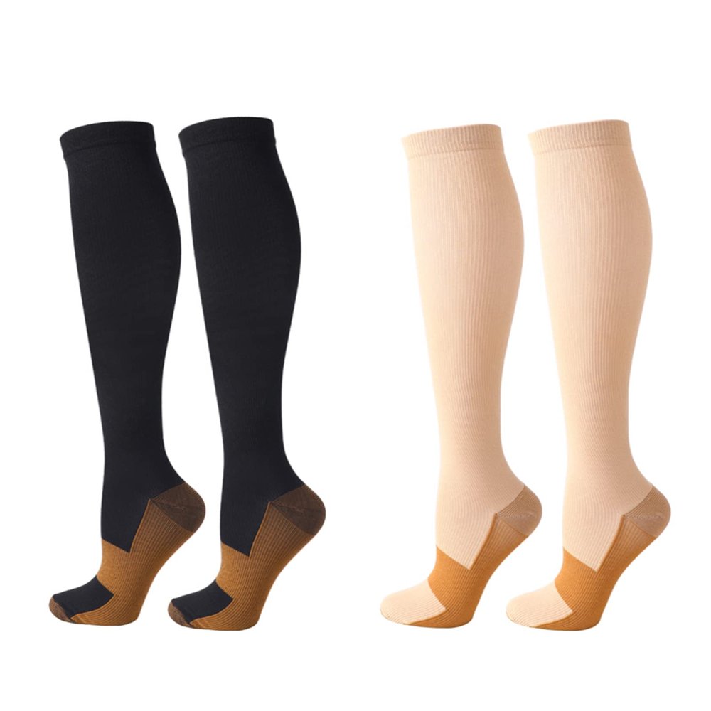 Compression Socks for Women Men, 2 Pairs 20-25mmHg Knee High Socks Compression Stockings for Sport, Athletic, Edema, Diabetic, Varicose Veins, Travel, Pregnancy, Nursing (XXL, Black+Skin)
