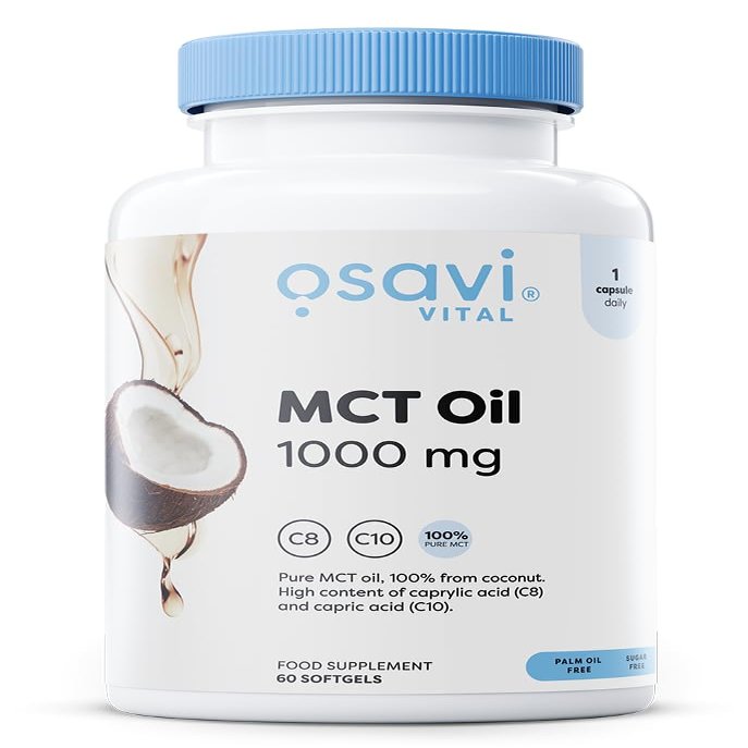 Osavi MCT Oil 1000mg  60 Softgels | High Concentration of Caprylic (C8) and Capric (C10) Acids | 100% Coconut Oil, Palm Oil Free | EcoFriendly BioPET Packaging
