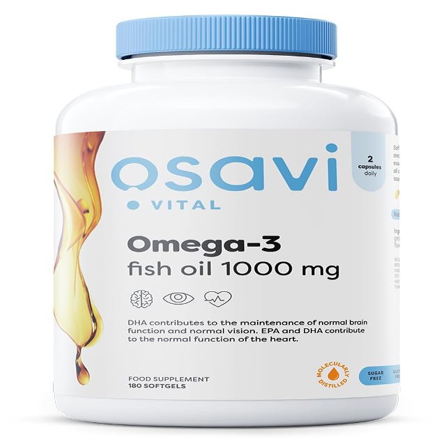 Osavi Omega3 Fish Oil Molecularly Distilled 1000 mg  180 Softgels | Lemon Flavor | EPA & DHA for Heart Health, Brain Function, and Vision I Molecular Distillation for Maximum Purity
