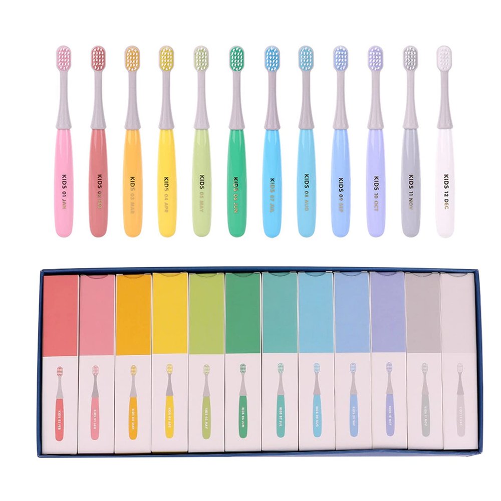 Children's Toothbrush, Pack of 12 with Gift Box, Soft Toothbrush, Suitable for Children Aged 3 to 6 Years
