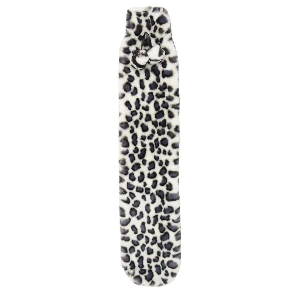 Hodge and Hodge Extra Long Hot Water Bottle Faux Fur Cover Pom Poms 72cm (Snow Leopard)