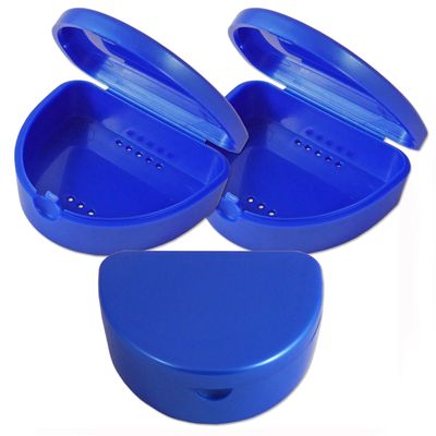 75 x Slim Retainer Case ~ Bulk Buy, Dental Box, for Dentures, Gumshields, Braces Storage (Blue)