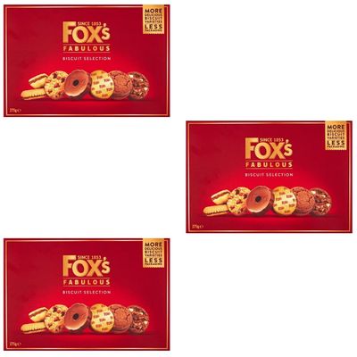 Fox's Biscuits 3 x 275g Fabulous Biscuit Selection Assorted Milk Chocolates Fudge Sundaes Cookies Creams Sweet Snack Food