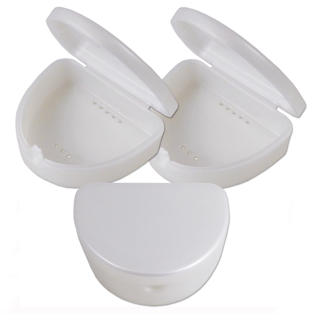 75 x Slim Retainer Case ~ Bulk Buy, Dental Box, for Dentures, Gumshields, Braces Storage (White)