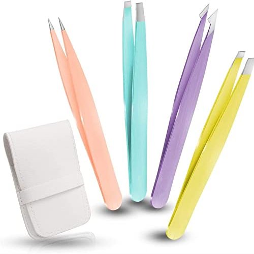 4 Pcs Eyebrow Tweezers Set for Facial Hair, Splinter and Ingrown Hair Removal