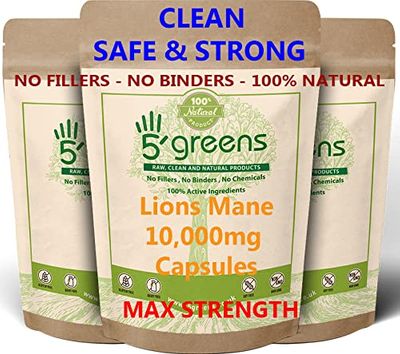 Lions Mane Capsules 120 Capsules 10,000mg per Capsule, 500mg 20:1 Extract (10 Grams Raw Powder Equivalent) | 100% Clean Natural No Filers or Additional Chemical