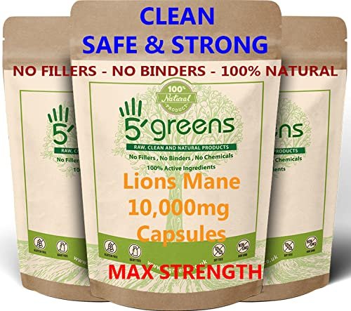 Lions Mane Capsules 120 Capsules 10,000mg per Capsule, 500mg 20:1 Extract (10 Grams Raw Powder Equivalent) | 100% Clean Natural No Filers or Additional Chemical
