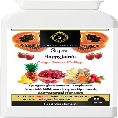 Super Happy Joints - Glucosamine, MSM, Turmeric - 60 Vegan Caps - Joint, Collagen, Bone, Cartilage and Energy Support Formula
