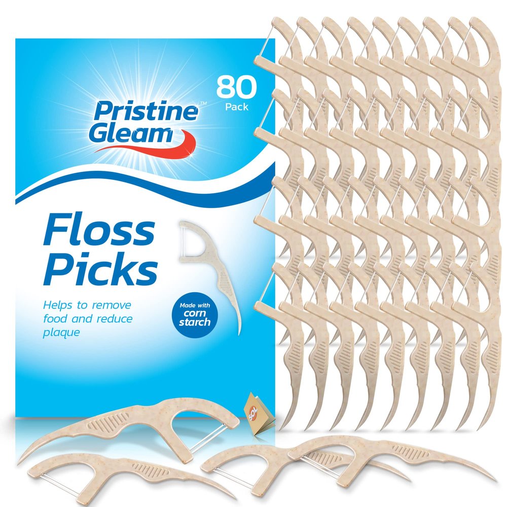 SOL 80pk Corn Starch Floss Picks, Dental Flossers Sticks for Teeth, Prevents Tartar, Plaque, and Cavities, Perfect for Daily Oral Hygiene and Healthy Gums