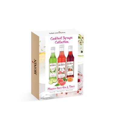MONIN Premium Cocktail Syrup Gift Set 3x5cl. 1x Cucumber, 1x Pink Grapefruit, 1x Rose Syrup. Gift for Cocktail Lovers: Perfect for Making Flavoured G&Ts, Spritzes and Seltzers at Home