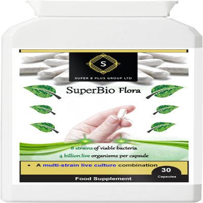 SuperBio Flora Probiotic: Multi-Strain for Gut Health & Digestion & Immunity (4 Billion CFU) - Vegan 30 Capsules