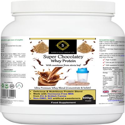 Super Chocolatey Whey Protein - Muscle Growth & Recovery, Energy, Immunity - Isolate, Stevia, Vegetarian - 600g Meal Shake Powder