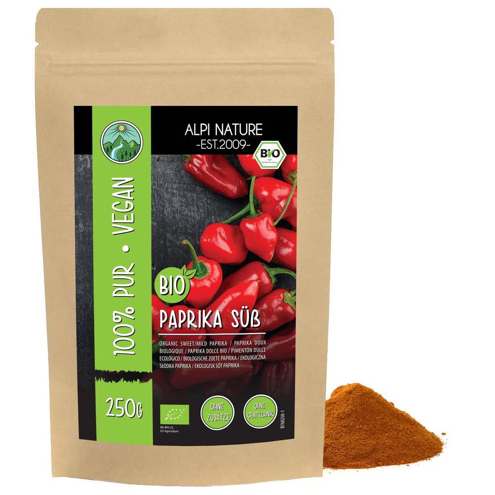 Alpi Nature Organic Sweet Paprika 250g 8.8 oz, Ground Sweet Red Peppers, Ground Paprika Powder