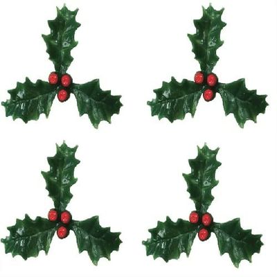 TRTO 25mm And 50mm Xmas Party Treats Christmas Holly and Red Berry Cupcake Decorations Plastic Toppers