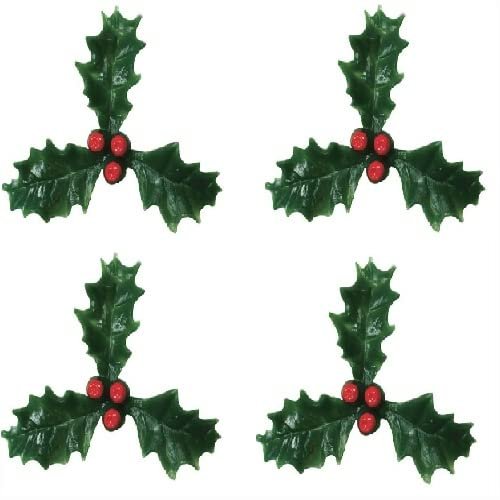 TRTO 25mm And 50mm Xmas Party Treats Christmas Holly and Red Berry Cupcake Decorations Plastic Toppers