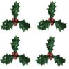 TRTO 25mm And 50mm Xmas Party Treats Christmas Holly and Red Berry Cupcake Decorations Plastic Toppers view 1