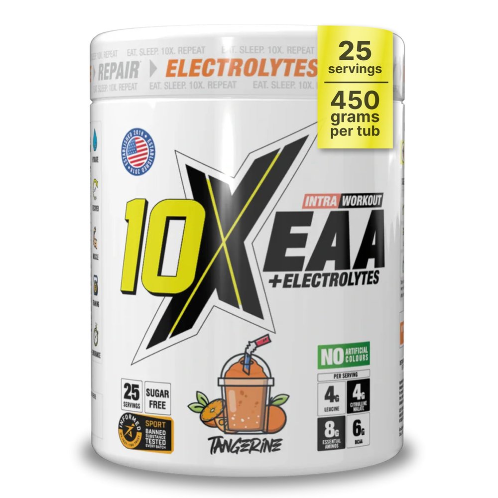 10X Athletic EAA Essential Amino Acids - Tangerine | 450g, 25 Servings | 750g Electrolytes per Serving | Muscle Growth, Recovery & Hydration | Vegan, Gluten & Lactose-Free
