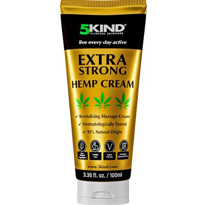 5kind Extra Strong Hemp Cream 100ml - High Strength Hemp Oil and Arinca Cream for Massaging Joints & Muscles, Lower Back, Feet, Knees, Neck & Shoulders - Infused with Natural Oils & Extracts