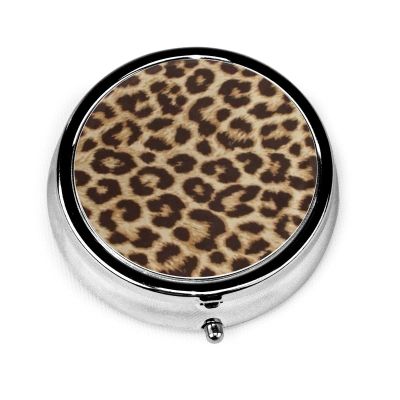 Pill Box Leopard Print Lumbar Pill Case for Purse Cute Small Travel Round Pill Organizer