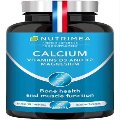 Calcium Magnesium Vitamin D3 & K2 | 90 Vegetarian Capsules | Bone Health Complex | Strengthens Bones and Muscles | Supports Bone Density | French Expertise