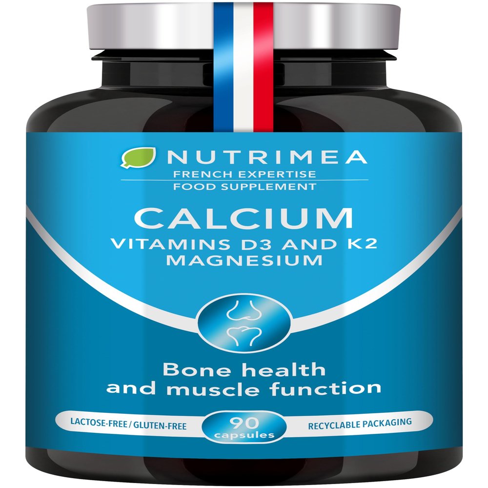 Calcium Magnesium Vitamin D3 & K2 | 90 Vegetarian Capsules | Bone Health Complex | Strengthens Bones and Muscles | Supports Bone Density | French Expertise