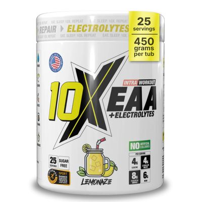 10X Athletic Full Essential Amino Acids Blend with Electrolytes, Sugar Free EAA Powder for Energy, Endurance, Hydration and Recover, 25 Servings, 450 g Various Flavours (Lemonaze)