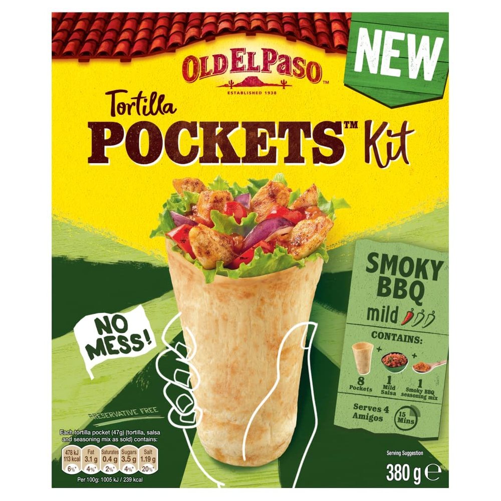 Old El Paso Mild Smoky BBQ Tortilla Pockets Kit, 380g
