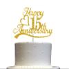 15th Anniversary Cake Topper Gold Glitter, 15 Wedding Anniversary Party Decoration Ideas, Premium Quality, Sturdy Doubled Sided Glitter, Acrylic Stick. Made in USA (15th Gold) view 1