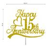 15th Anniversary Cake Topper Gold Glitter, 15 Wedding Anniversary Party Decoration Ideas, Premium Quality, Sturdy Doubled Sided Glitter, Acrylic Stick. Made in USA (15th Gold) view 2