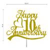 10th Anniversary Cake Topper Gold Glitter, 10 Wedding Anniversary Party Decoration Ideas, Premium Quality, Sturdy Doubled Sided Glitter, Acrylic Stick. Made in USA (10th Gold) view 2