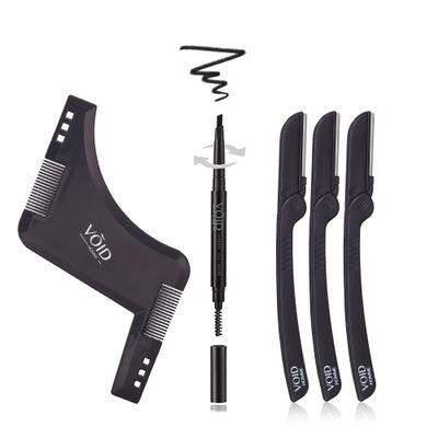VOID Homme Beard Lining Kit (Black) - Beard Filler Pencil, Beard Shaping Comb and Beard Aligning Razors- Beard Filler Kit for Waterproof Natural Look