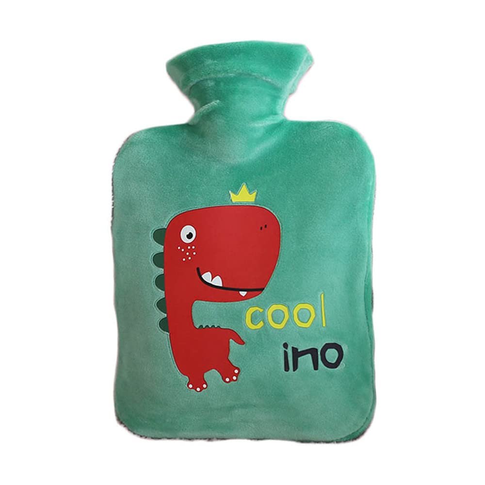 GIVBRO Hot Water Bottle Hand Warmer with Dinosaur Patterned Cloth Cover Gift for Birthday Christmas New Year - 250ml