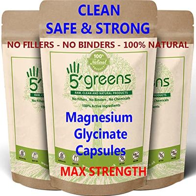 Magnesium Glycinate Capsules | 650mg Glycinate Capsules | 120 Vegan Caps Vegan Caps | Made in UK by 5greens