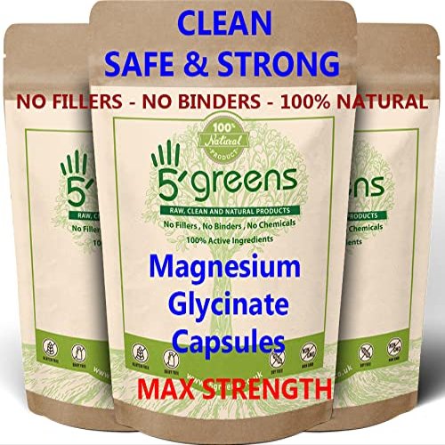 Magnesium Glycinate Capsules | 650mg Glycinate Capsules | 120 Vegan Caps Vegan Caps | Made in UK by 5greens