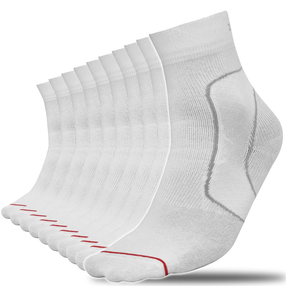 1000 Mile 10 Pair Multi-Pack Tight Fitting Support Compression Single Layers Socks | Ideal for Weak, Stiff, Sore Ankles | White UK6-8.5