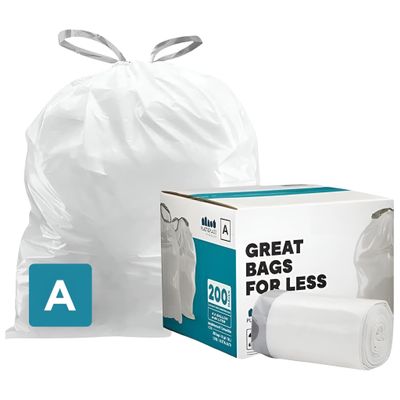 1.2 Gallon Simplehuman Compatible with Simplehuman (x) Code A, 0.5 Mil, White, 11.5"W x 15.5"H, 200/Count (8 Rolls of 25)