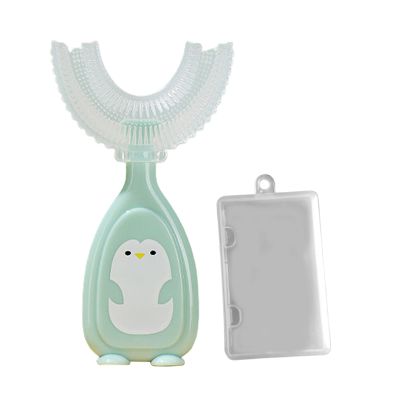 Kids U-Shaped Whole Mouth Teeth Brush, Silicone Bristles Massage Gums, All-Round Cleaning for Kids 2-12Y Boys Girls Toothbrush, Christmas Stocking Filler for Kids Green Small