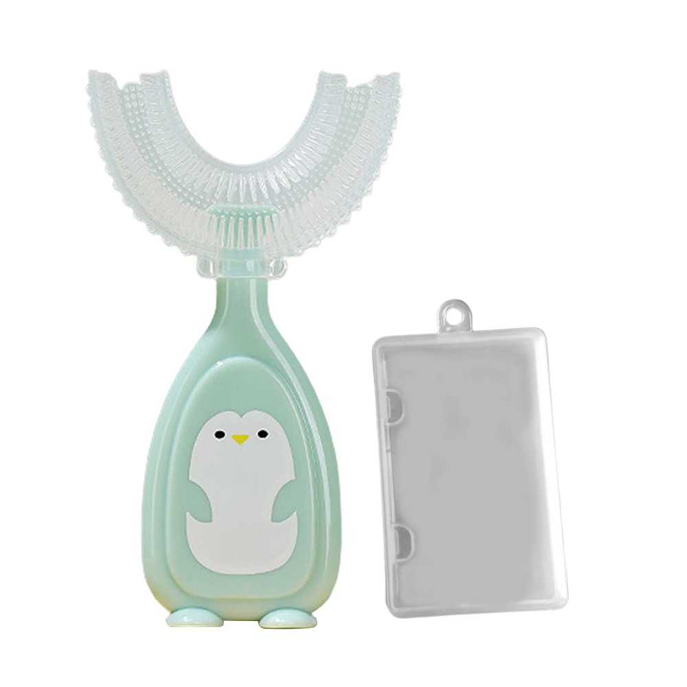 Kids U-Shaped Whole Mouth Teeth Brush, Silicone Bristles Massage Gums, All-Round Cleaning for Kids 2-12Y Boys Girls Toothbrush, Christmas Stocking Filler for Kids Green Small
